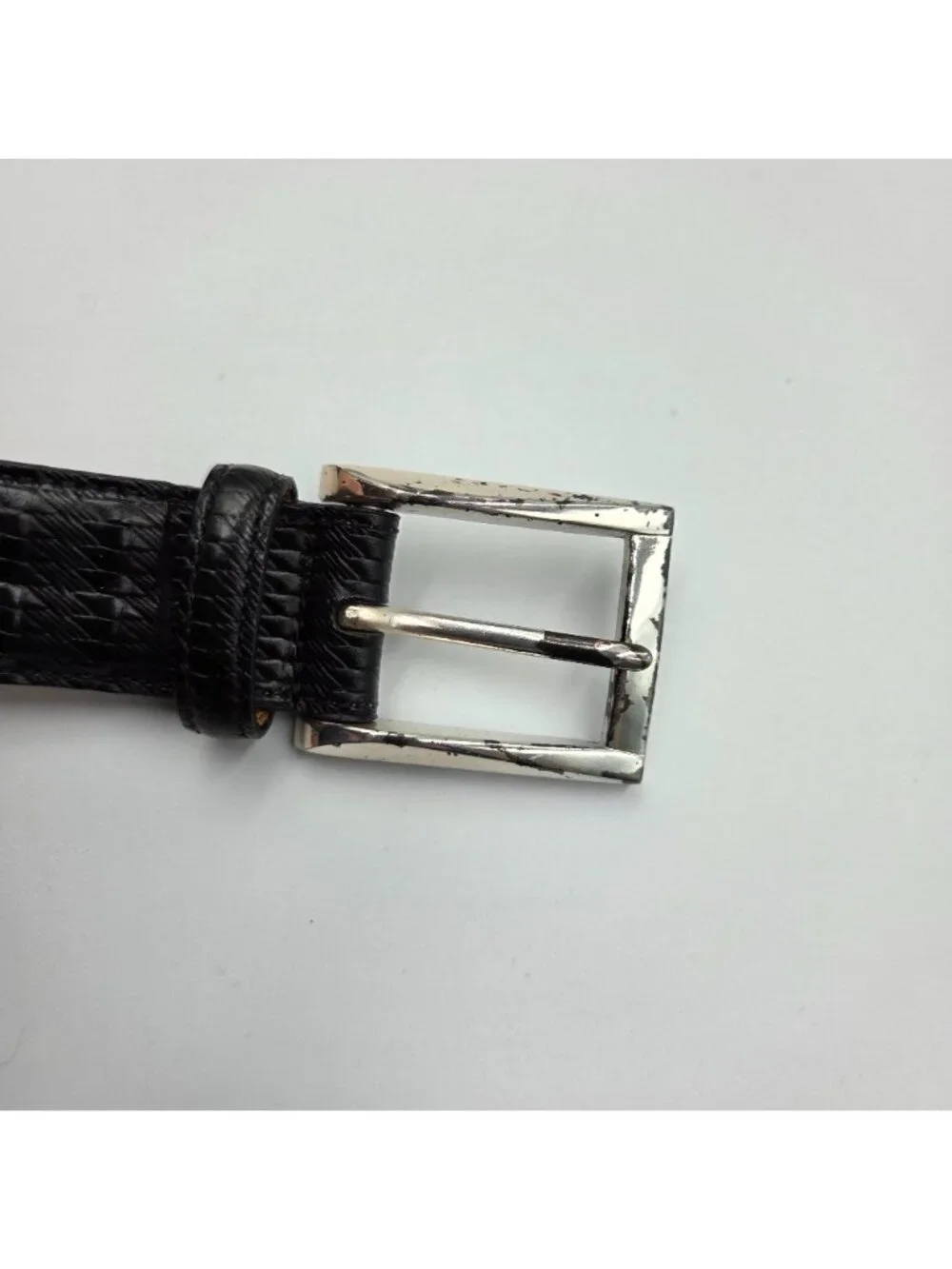 Trafalgar Belt Mens 40 Black Embossed Italian Leather Silvertone Preppy Casual